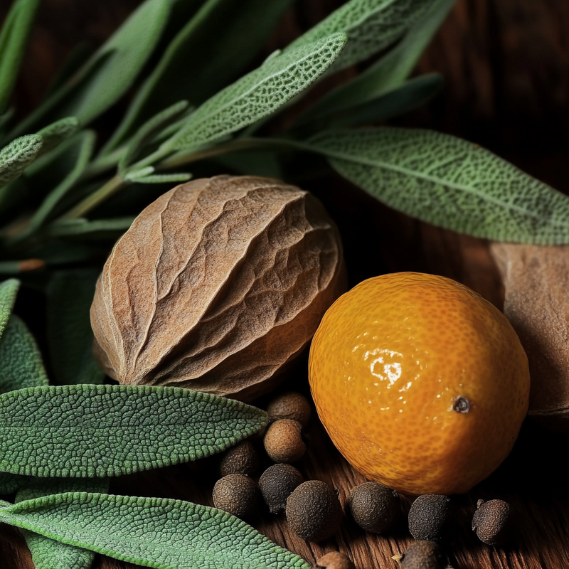 sage, citrus, papper