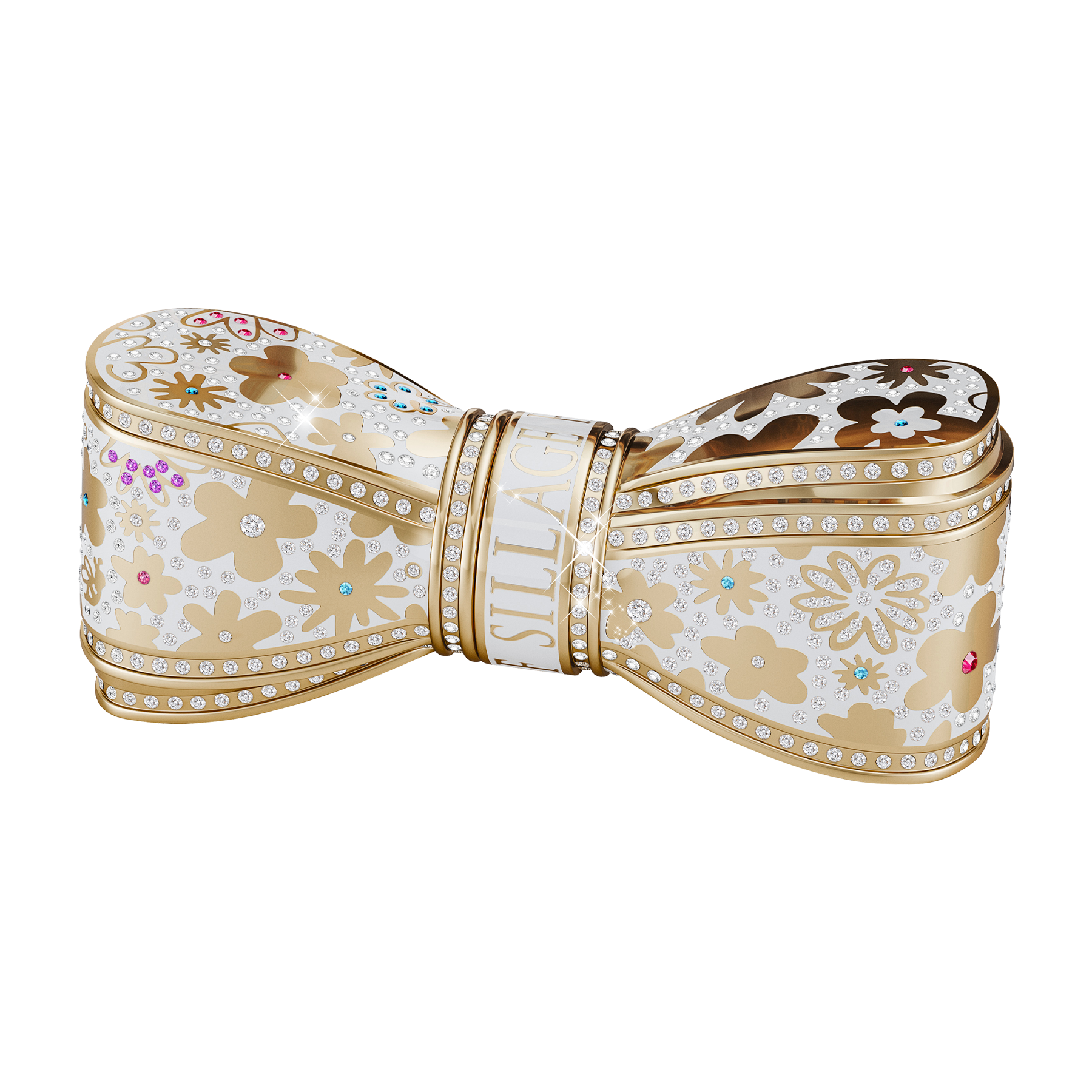 White Lipstick Case with gold and Swarovski crystal