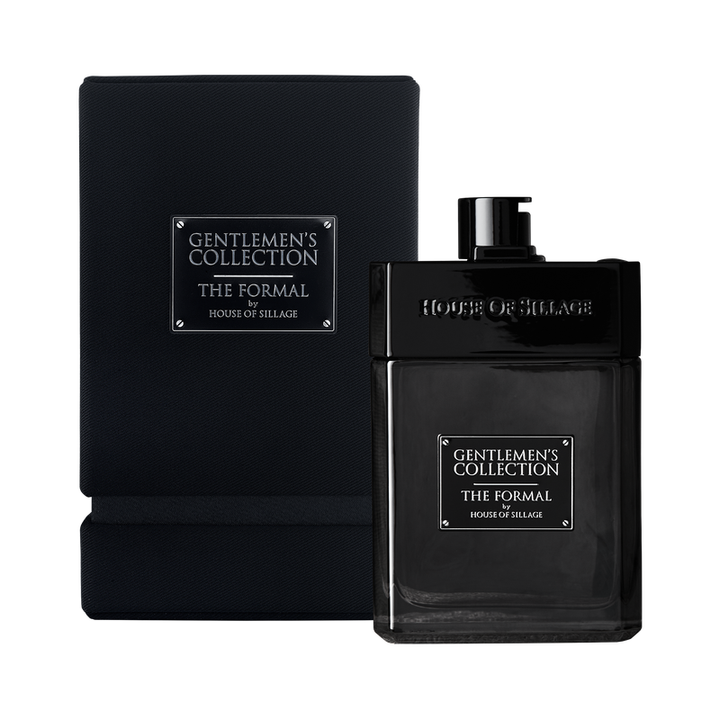 fragrance in black bottle with black suit box