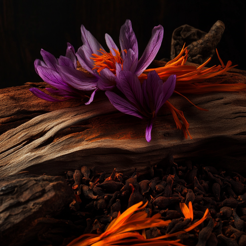 saffron with wood and spices