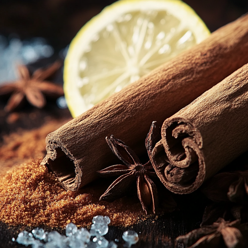 star anise with cinnamon and lemon and brown sugar