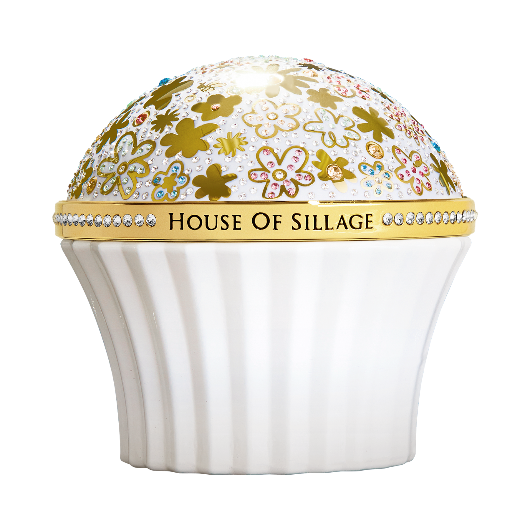 elegant scent in Beautiful white bottle with multicolored Swarovski crystal cup
